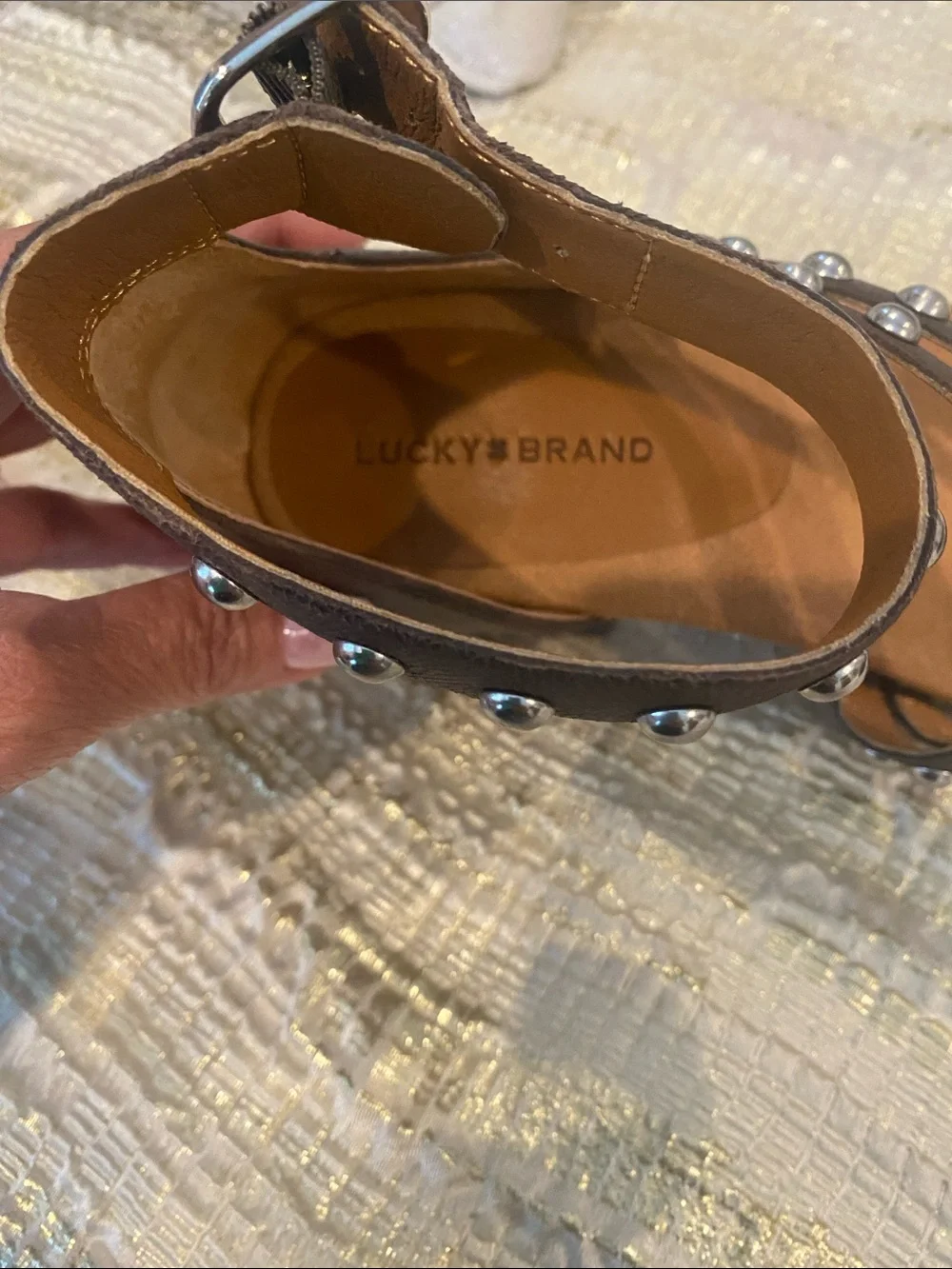 Lucky Brand Brown Studded Block Heel Sandals